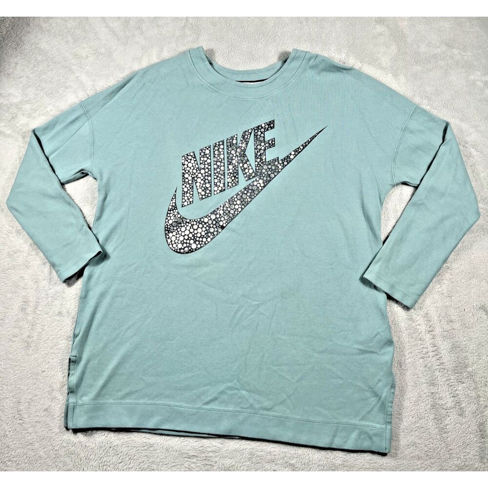 Nike Womens L Artistic Swoosh Logo CrewNeck  Pullover 3/4 Sleeve
